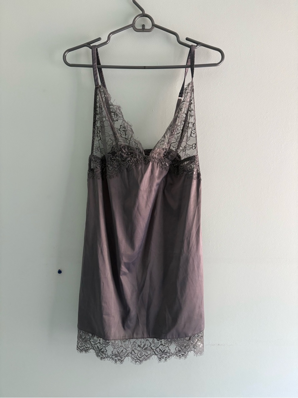 Lace-Trim Slip Dress - Gray